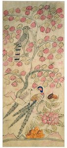 Een paneel van een achtvoudig scherm (natuurlijke pigmenten op papier) door School Korean