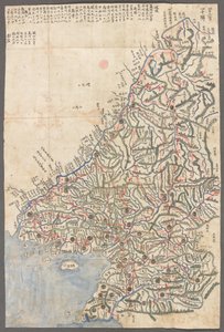 Een provincie van Korea, kaarten van de provincies van Korae, met poststations en hoofdwegen