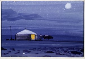Mongoolse Yurt, Nacht - Mongoolse Aquarel