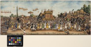 Akbar Shah II rijdt op een olifant in een grote processie