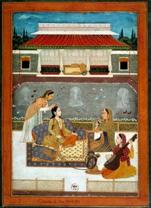 Een Indiase prinses heeft haar miniatuurtoilet van de Mughal School van 1740 door School Mughal