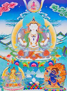Afbeelding van Chenresi, de heer van de zes lettergrepen "Om Mani Padme Hum"
