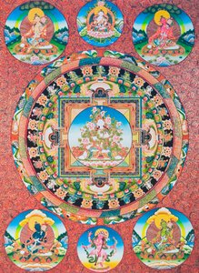 Witte Tara Mandala; de zevenogige vrouwelijke godheid van het boeddhistische pantheon die de godin van mededogen en de beschermer van mensen vertegenwoordigt