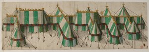 Ontwerp voor een Koninklijk Paviljoen in de Tudor-kleuren wit en groen, gezegd te zijn voor Henry VIII bij het Veld van het Gouden Laken