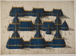 Ontwerp voor een koninklijk paviljoen in blauw en goud, ca. 1520 door School Netherlandish