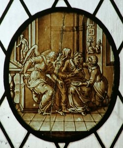 Rondel: Tobias genezen van zijn blindheid, waarschijnlijk 19e eeuw (glas-in-lood) door School Netherlandish