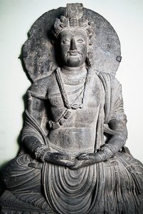 Stenen sculptuur die Boeddha uitbeeldt, Gandhara kunst, Peshawar, Pakistan door School Pakistani