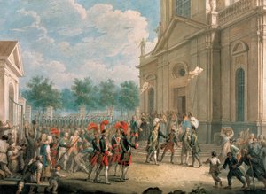 Catharina II op de trap van de Kazankathedraal, begroet door de geestelijkheid op de dag van haar troonsbestijging, 28 juni 1762 door School Russian