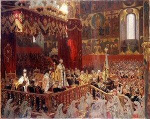 Kroning van Nicolaas II in 1896 in de Oesensky-kathedraal in Moskou