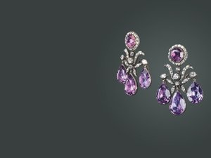 Historisch paar oorhangers, c.1760 (amethist, diamanten, zilver & goud)