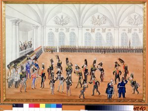 De parade van de wacht door School Russian