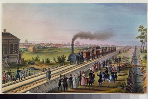 Aankomst van de eerste trein van Sint-Petersburg naar Tsarkoye Selo, 30 oktober 1837
