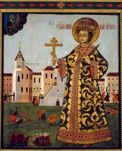 De tsarevitsj Demetrius (1582-1591) (of Dimitri van Moskou, voor de stad Oeglitsj, in Rusland). Anoniem schilderij, tempera op hout door School Russian