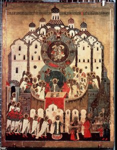 Liturgie. Synaxis van de aartsengelen door School Russian