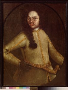 Portret van een man in uniform van het regiment van Peter I door School Russian