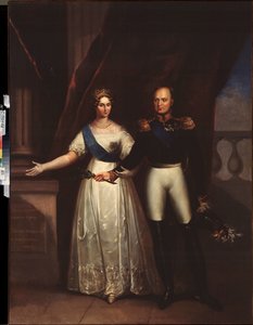 Portretten van keizer Alexander I (1777-1825) met zijn vrouw (Elisabeth Alexeievna, geboren prinses Louise Augusta van Baden) door School Russian