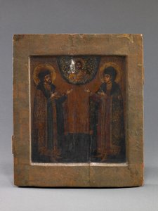St. Boris en Gleb, vroeg 18e eeuw (tempera en papier op hout) door School Russian