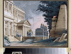 Tempel, decor voor een toneelstuk door School Russian