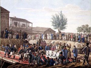 Het leggen van de eerste steen van het douanehuis in Mohiloff in 1820