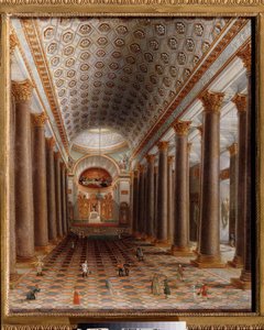 Zicht op het interieur van de Kazankathedraal in Sint-Petersburg. Schilderij van een Russische meester, olie op doek, begin 19e eeuw. Russische kunst. State Tretyakov Gallery, Moskou. door School Russian