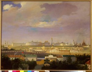 Uitzicht op het Kremlin van Moskou vanaf het Marsveld (Bolotnaya)