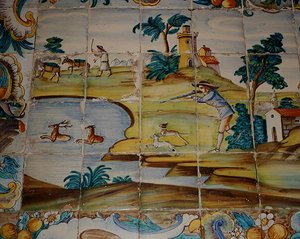 Azulejos tegels met een jager die op herten schiet door School Spanish