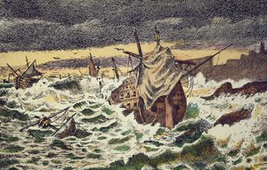 Vernietiging door stormen van de onoverwinnelijke Spaanse Armada, gestuurd door koning Filips II tegen Engeland in 1588