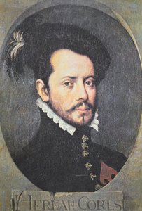 Portret van Hernan Cortes door School Spanish