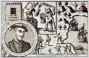 Spanjaarden onder Juan de Grijalva landen in Yucatan en vechten tegen Maya krijgers in de Slag bij Champoton, mei 1518 door School Spanish