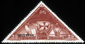 Spaanse postzegel op de karvelen van Christoffel Columbus