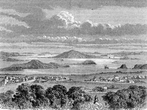 Uitzicht op de Haven van Auckland, illustratie uit 