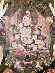 Gnya-khri-bcan-po, eerste koning van Tibet. Thai-ka Tibetaans Parijs Musée Guimet door School Tibetan