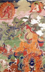De magiër Abhayakava uit Bengalen, Tibetaanse thangka, Musée Guimet, Parijs door School Tibetan