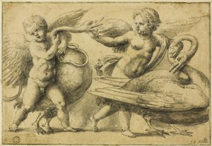 Putti spelen met zwanen