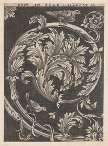 Speculum Romanae Magnificentiae: Sierlijk loofwerk uit kerken door School of Raphael