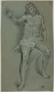 Zittend mannelijk naakt (recto); schetsen van hand en jongenskop (verso)