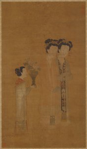 Hofdames en bediende, Ming-dynastie, 16e eeuw door School of Tang Yin