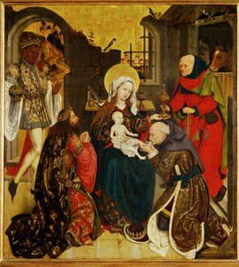 Aanbidding van de Wijzen ... (schilderij op hout) door Schottenaltar Master