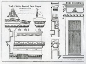 Architectonische details van Griekse kamers, 336-356 Sauchiehall Street, Glasgow, ontworpen door Alexander Greek Thomson, 1869 door Scottish School