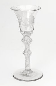 Gegraveerd Jacobitisch luchtgedraaid drinkglas, ca. 1760