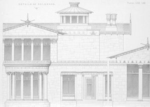 Exterieur detail van Holmwood, Glasgow (gravure) door Scottish School