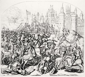 Koning David van Schotland (1084-1153) komt met een groot leger voor Newcastle-upon-Tyne, 1138 door Scottish School