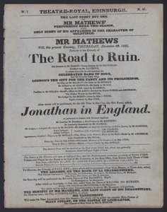 Theaterprogramma voor het Theatre Royal, Edinburgh, 29 december 1825 door Scottish School
