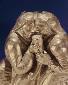 Plaquette met twee Scythen die een drankje delen (goud) (detail) door Scythian