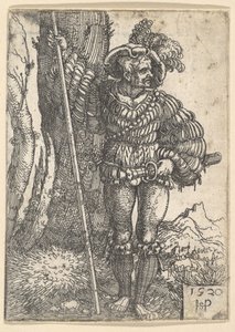 Een lansquenet staand bij een boom door Sebald Beham