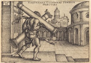 Hercules draagt de zuilen van Gaza door Sebald Beham