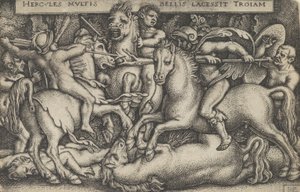 Hercules vecht tegen de Trojanen, uit De Werken van Hercules, 1545 door Sebald Beham