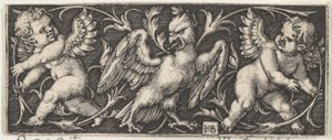 Horizontaal paneel met een adelaar geflankeerd door twee genii, 1544 door Sebald Beham