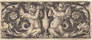 Ornament met tritons die hoorns blazen door Sebald Beham