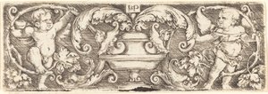Ornament met een vaas tussen twee genii door Sebald Beham